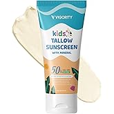 Beef Tallow Sunscreen for Kids with Zinc Oxide: Natural Non-Toxic SPF 50 Tallow Sunblock Cream - with Food-Grade Botanical Extracts - Kids & Sensitive Skin Safe, Water-Resistant - 3.4 FL OZ
