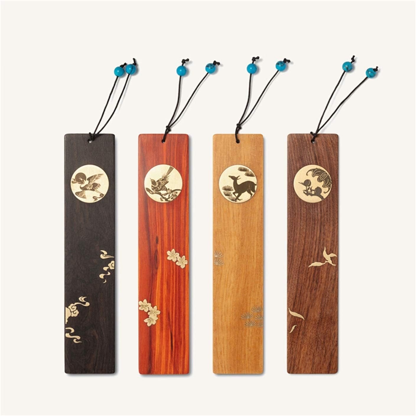 Bookmarks 4 PCS Wooden Bookmark Gift Box Handmade Natural Wooden