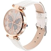 Women S Glitter Butterfly Watch White Quartz Casual Wrist Watch for Ladies Girls Butterfly Face Design