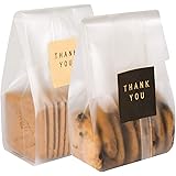 100 Pcs Translucent Plastic Bags Cookie Treat Bags with Stickers for cookies, snacks,chocolates