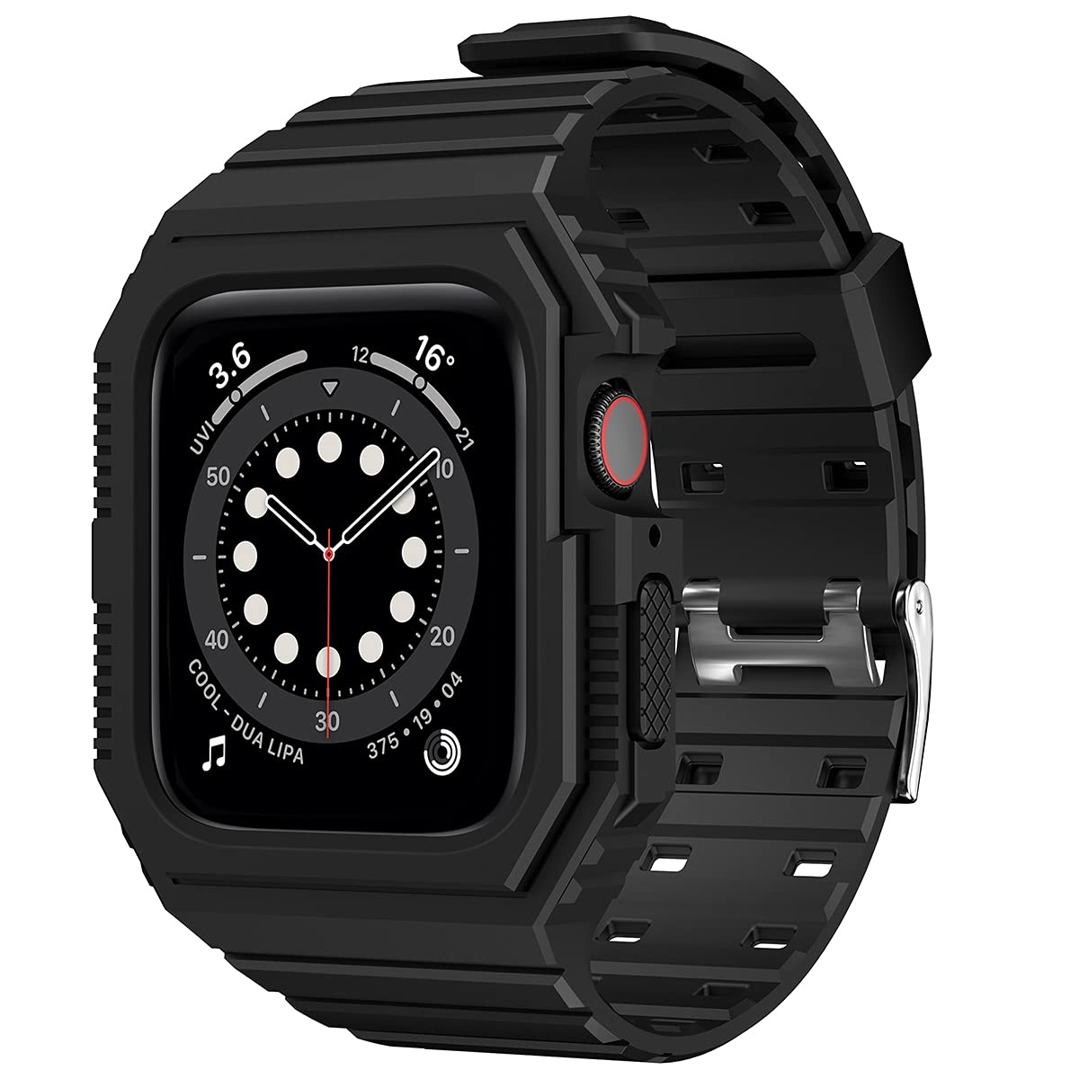 LABILUS Rugged Watch Bands with Bumper Case Compatible with Apple Watch 42mm 44mm 45mm Series SE/7/6/5/4/3/2/1 - Dark Black