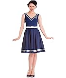 Hell Bunny Nautical Sailor Pin Up Mid Length 50s Dress Ariel Navy Blue