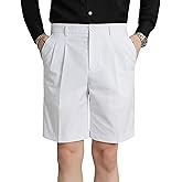 Men's Flat Front Pleat Dress Shorts for Golf, Casual and Formal Wear 9" Inseam