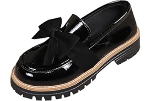 Women's Leather Bow Platform Loafers Slip-On Chunky Heel Work Office Business Shoes Ladies
