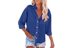 WODCEEKE Womens Button Down Shirts Long Sleeve Cotton Dress Shirts Bussiness Casual Work Blouses Tops with Pocket