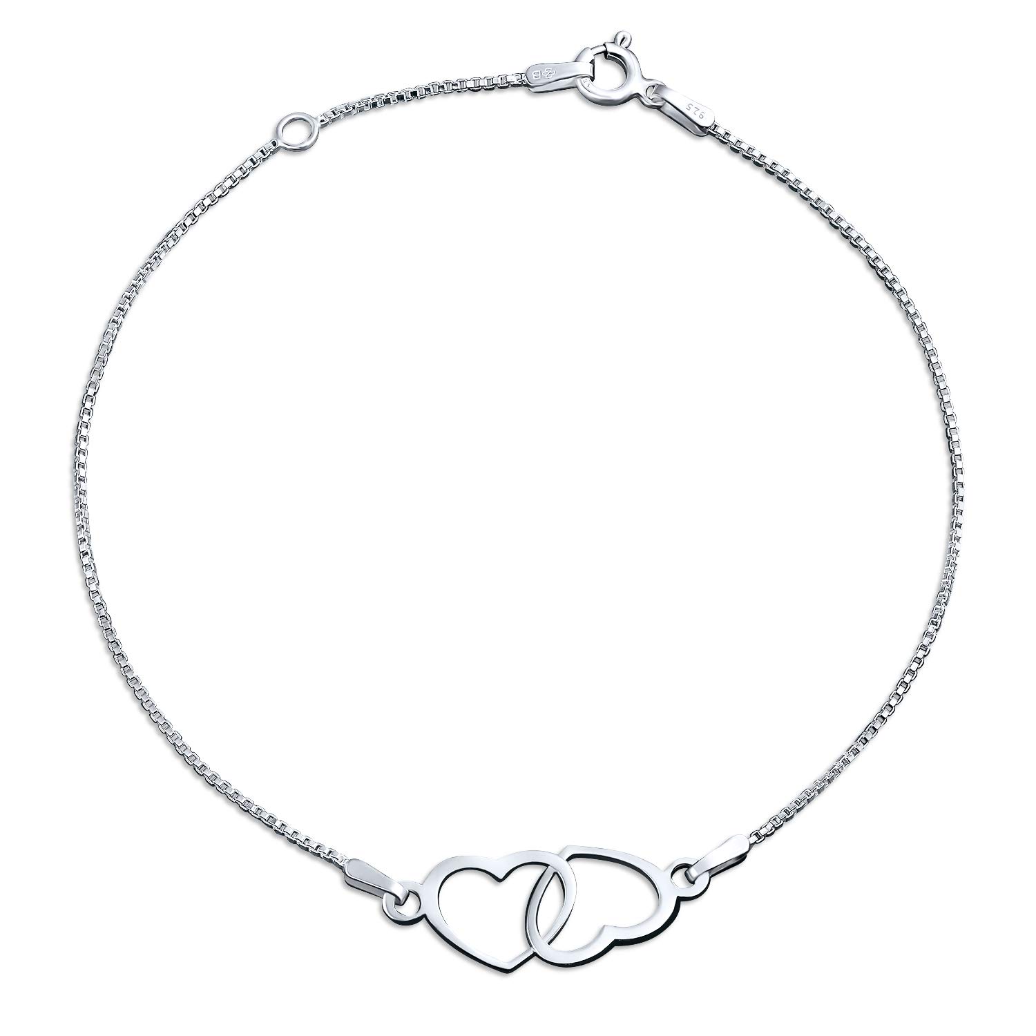 Bling Jewelry Romantic Open Interlocking Hearts Anklet Ankle Bracelet For Women .925 Sterling Silver Adjustable 9 To 10 Inch With Extender