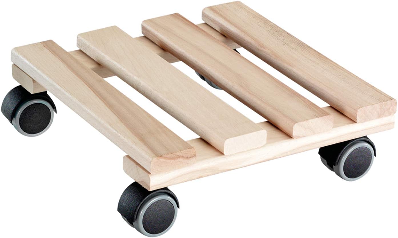 WAGNER Pflanzenroller PALETTI 25 x 25 x 8 cm I Pflanzenroller für Innenbereich, Buche Natur I Blumenroller aus FSC®-Massivholz I Kübelroller aus Holz I Tragkraft 100 kg I Made in EU - 20009701