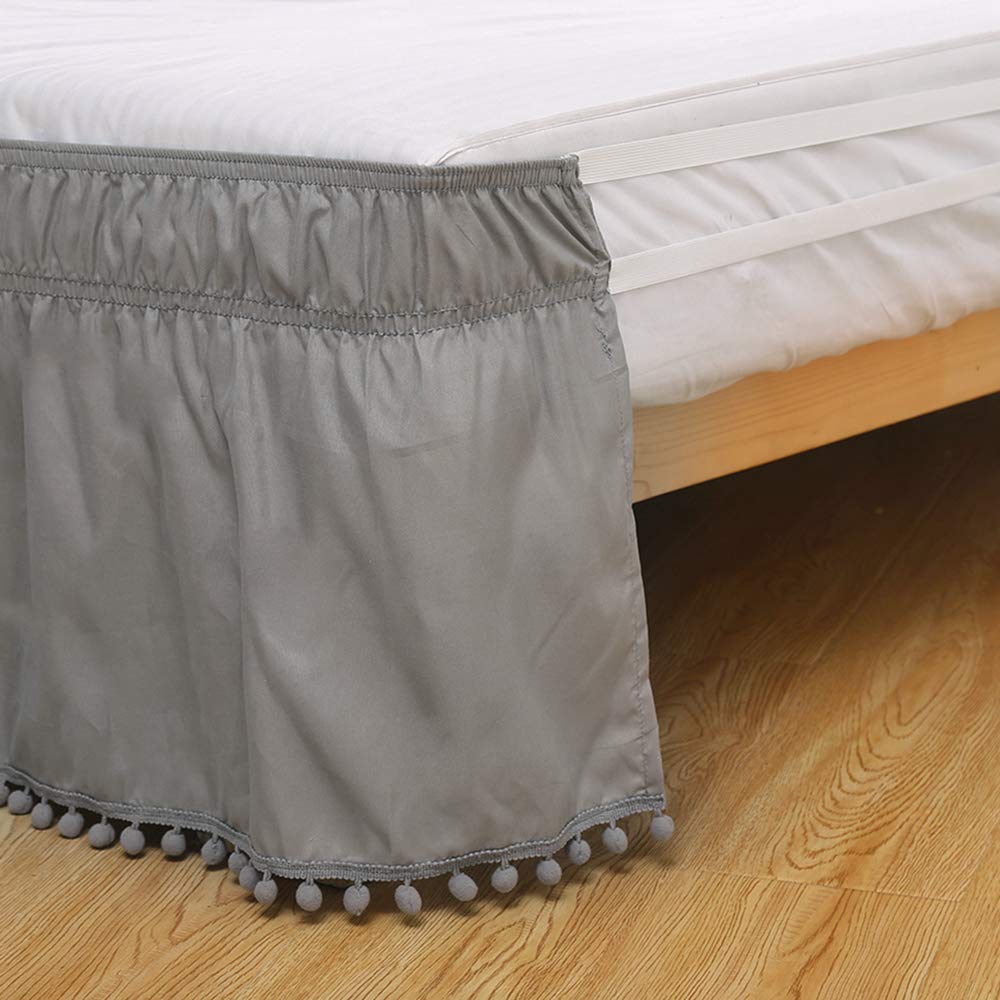 Sxspace Bed Skirt, Hotel, Elastic, Dust, Easy To Fit, Wrinkles, Light-Resistant, Equipped Valance-A (Light Grey, 153 cm x 203