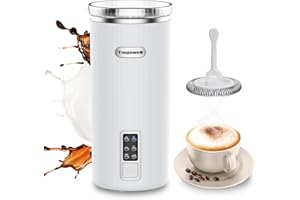 TIAGOWELL Milk Frother, 6-in-1 Electric Milk Frother and Steamer, 8.5oz/250ml Hot and Cold Foam Maker and Milk Warmer with Auto Shut-Off & Screen Display for Latte, Cappuccinos, Macchiato, Coffee (White)