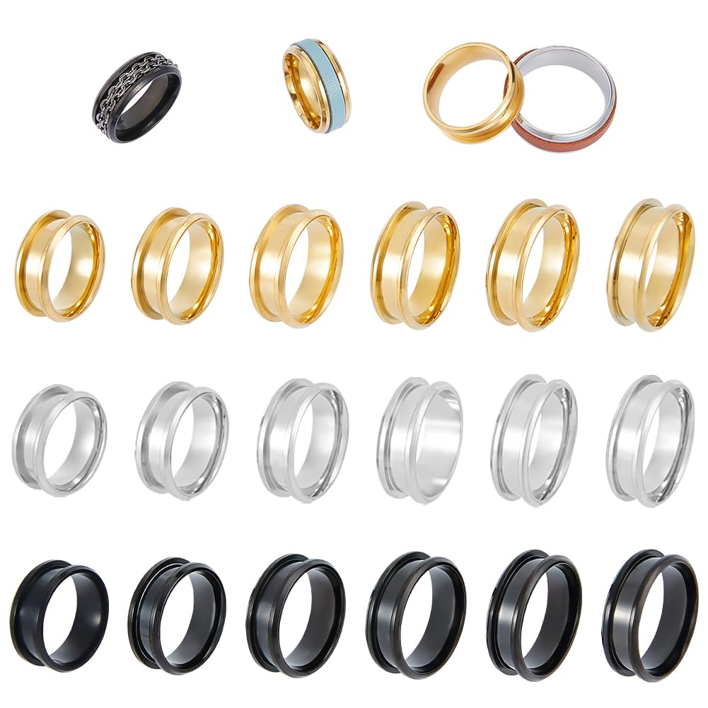 UNICRAFTALE 36pcs 3 Colors Blank Core Rings - 6 Sizes Stainless Steel Grooved Finger Ring for Resin Inlay, Handmade, Wedding Jewelry Making Gift