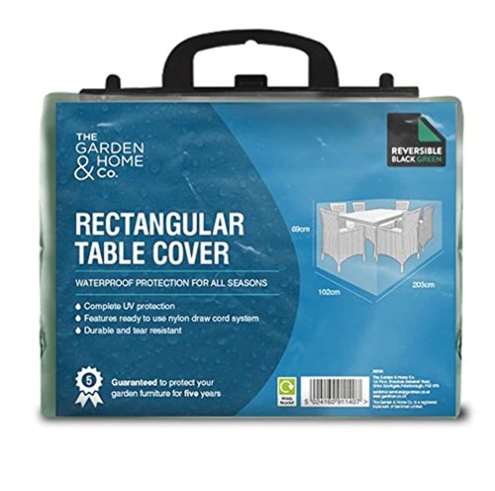 Rectangle Garden Table Cover, Full weather protection, Reversible Black & Green, designed and supplied from the UK