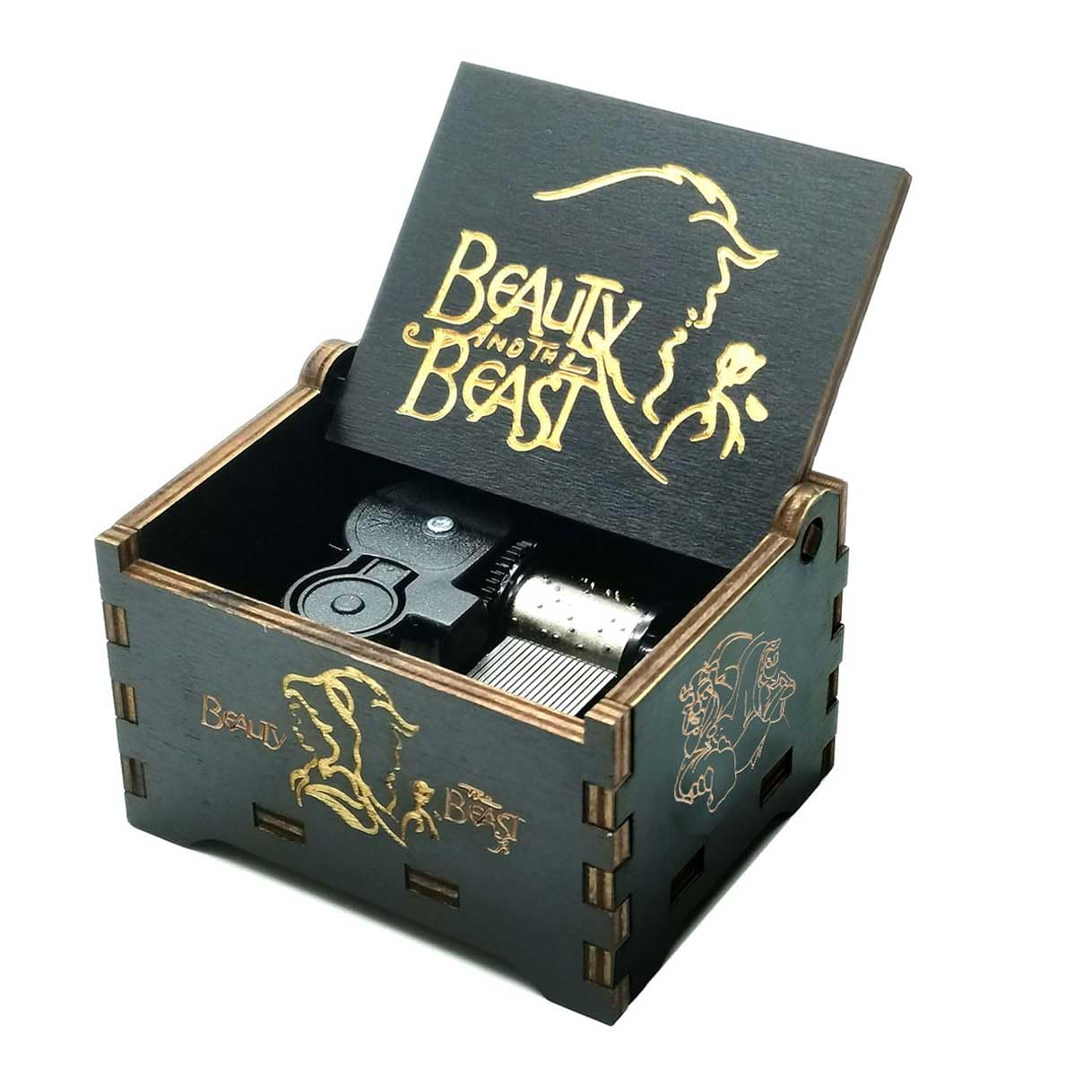 Beauty and the Beast Music Box, Wooden Hand Crank Beauty and the Beast Theme Music Box,18 Note Mechanism Antique Carved Wood Musical Box for Kids Friends