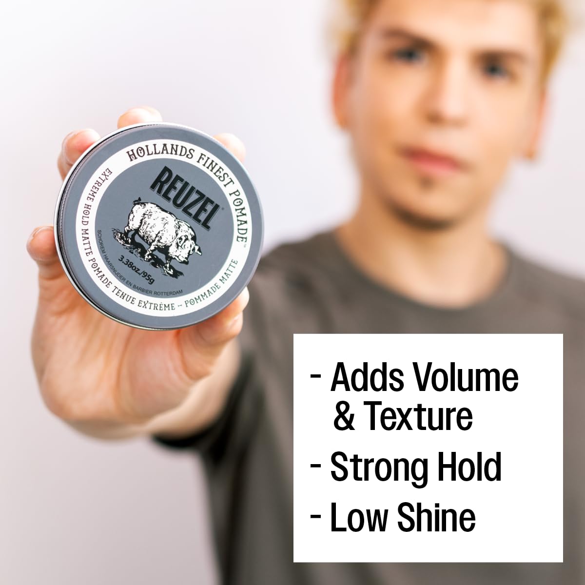 REUZEL Extreme Hold Matte Pomade, Strongest All Day Hold, Water Soluble Styling, No Shine & Flake Free, Easy To Wash Out, For and Hairstyles, 4 oz