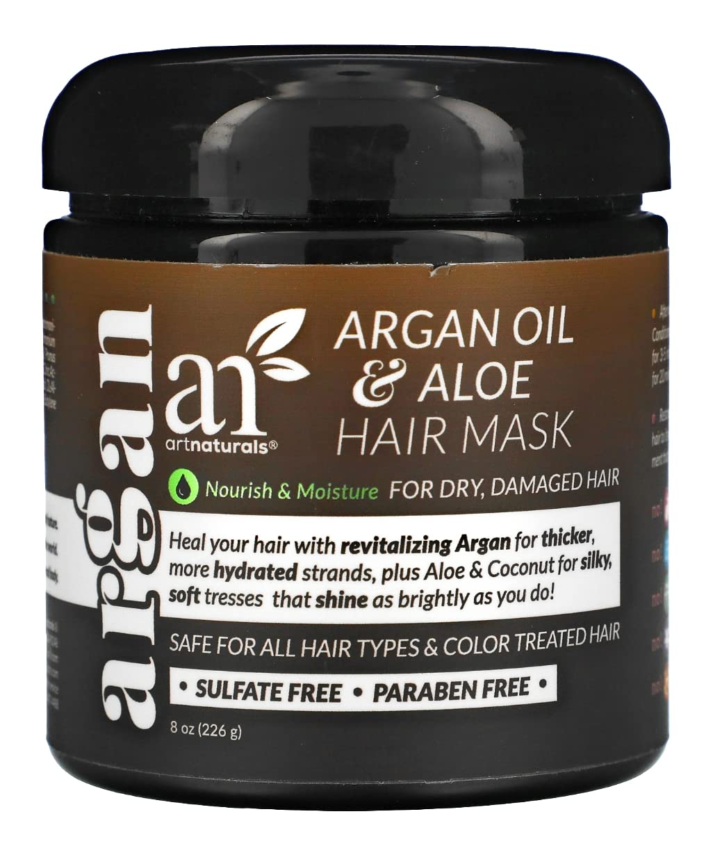 ArtNaturals Argan Hair Mask – (8 Fl Oz / 236ml) – Deep Conditioner Treatment - Organic Jojoba Oil, Aloe Vera, Keratin - Repair Dry, Damaged, Color Treated, Natural Hair Growth - Sulfate Free