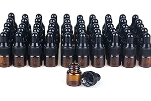 Easeen Sample Dropper Bottles, Mini Dropper Bottles with 2 Pcs Plastic Droppers for Traveling Essential Oils DIY Cosmetic Liquid Sample Perfume (Amber, 1ML)