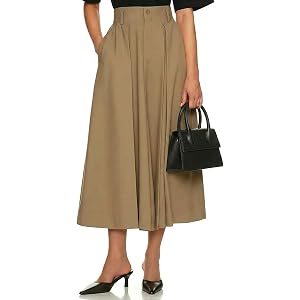 Cicy Bell Women Pleated Midi Skirt Casual Dressy High Waisted A-Line Skirt | Textured Flowy Skirt With Pockets, Work Office,