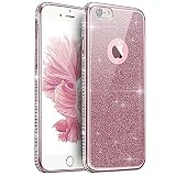 iPhone 8 Case,iPhone 7 Case,ikasus Slim Bling Glitter Crystal Diamond Flexible Soft Rubber Clear TPU Transparent Skin [Rose Gold] Electroplate Plating Bumper Silicone Case Cover for iPhone 8/7