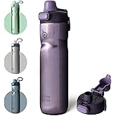 BOTTLE BOTTLE Insulated Water Bottle 24 oz with Handle and Flip Tops Lids Stainless Steel Water Bottle Push Button Lid Leak proof Portable for Running Travel Sports Hiking purple