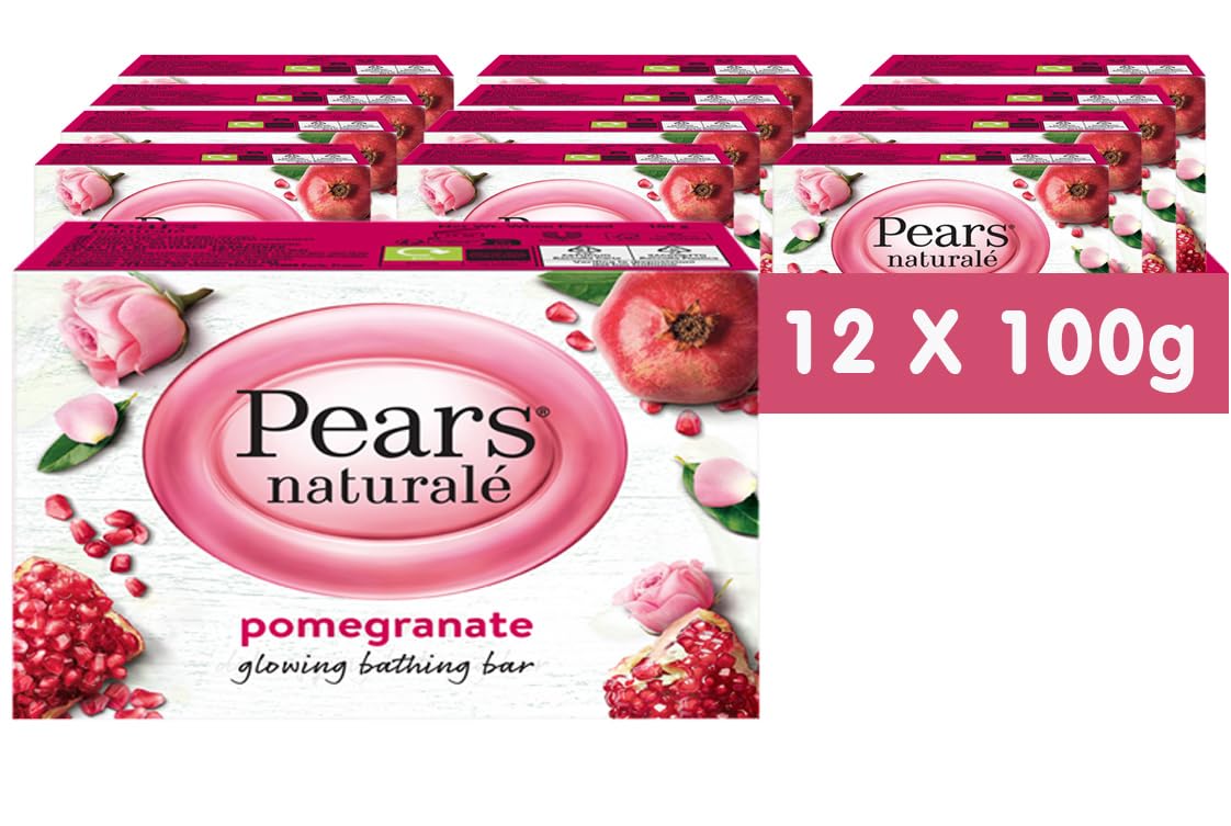 Pears Naturalé Soap Bar - Pomegranate Glowing Bathing Bar with Pure Glycerin, Mild & Gentle Cleansing Formula for Daily Skin Radiance, Ideal for Hydrating Face, Body, and Hands - 100 g (Pack of 12)