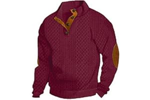 THMENKHT Men's Casual Sweatshirt Long Sleeve Stand Collar Pullover Button Down Fall Winter Sweater with Elbow Patches