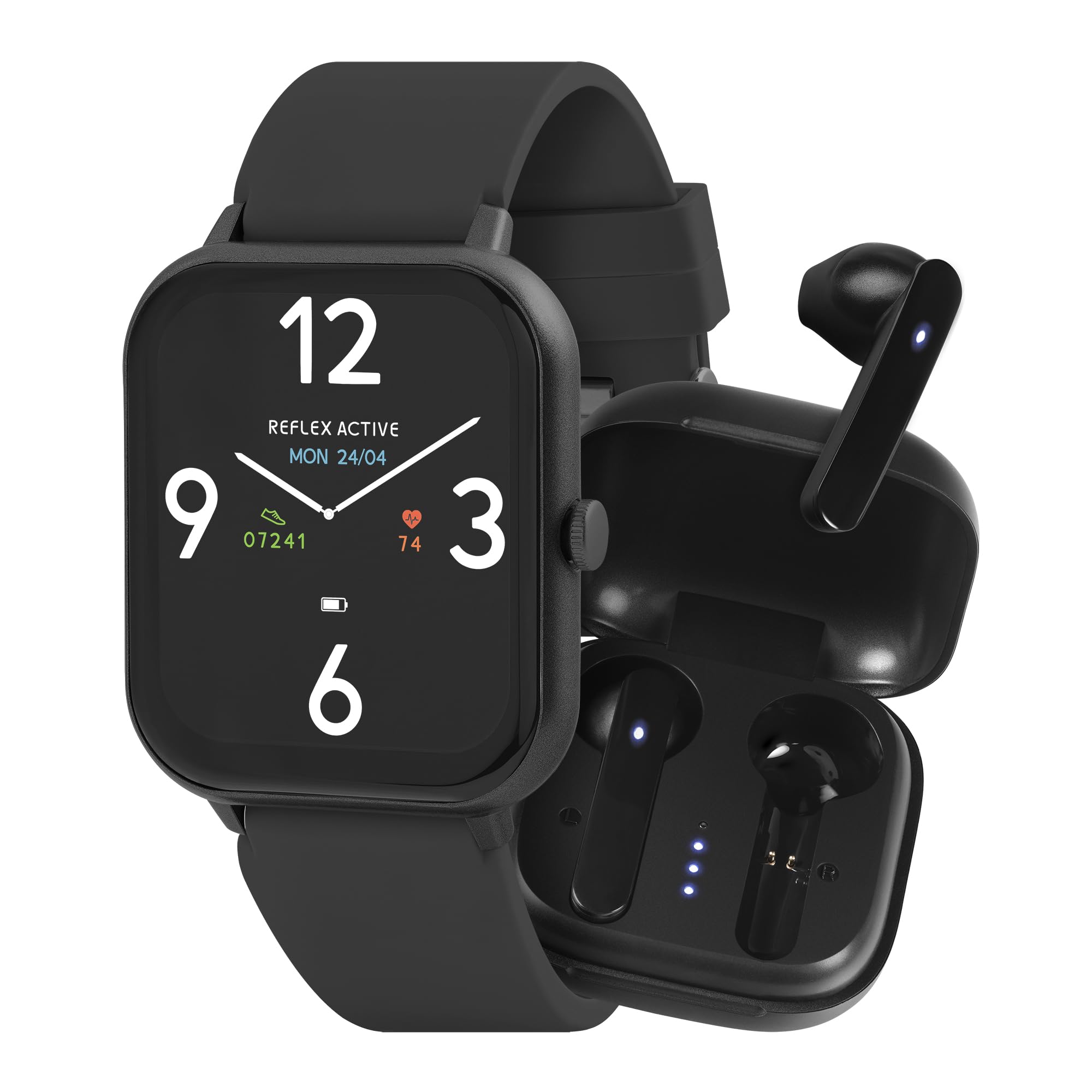 Reflex Active Series 17 Black Strap Smart Watch and True Wireless Sound Earbud Set