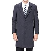 FASHINTY Men's Classical Style Single Breasted Long Dress Coat Wool Coat #00123A Gray L
