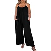 WDIRARA Women's Plus Size Scoop Neck Sleeveless Loose Cami Jumpsuit Wide Leg Pants with Pocket Black 1XL