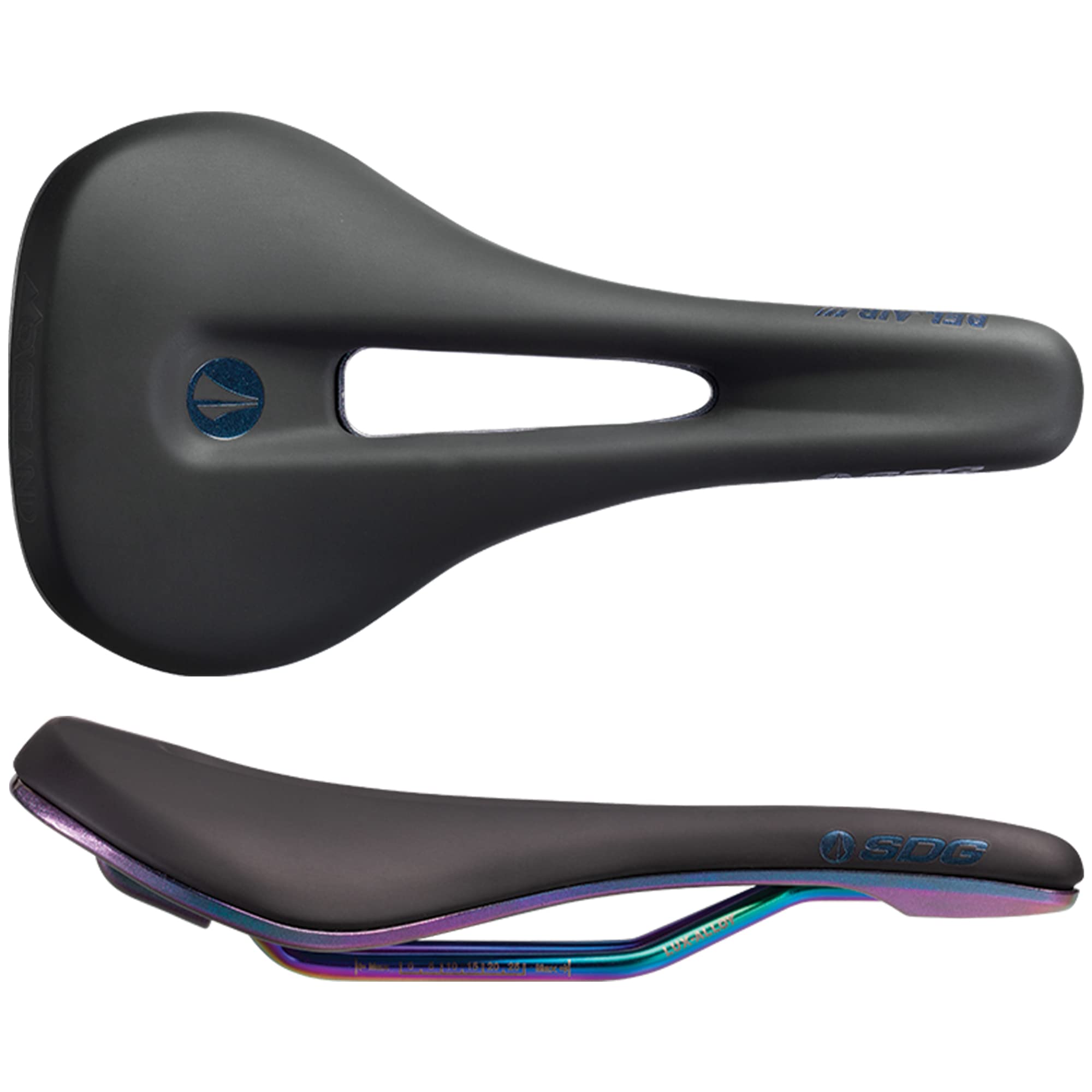 SDG Bel Air 3.0 Overland Oil Slick Lux-Alloy Saddle – Black Microfibre Top/Oil Slick Base – Adventure & Trail MTB Seat with Premium Finish