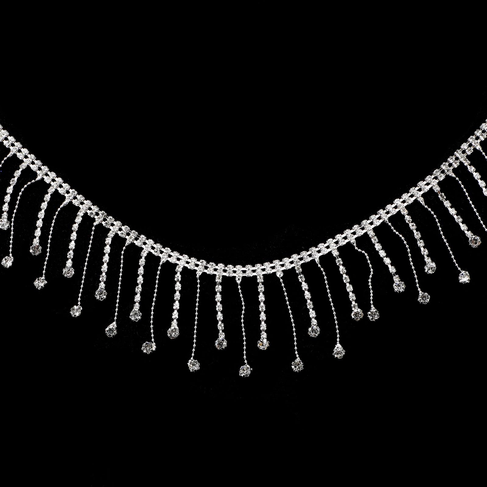 Photo 1 of 1 Yard Rhinestone Fringe Trim, Sparkle Diamond Fringe Rhinestone Ribbon Tassel, Silver Crystal Beaded Belt Chain for Sewing Clothing Craft Wedding Accessories Jewelry Personalized DIY Decoration
