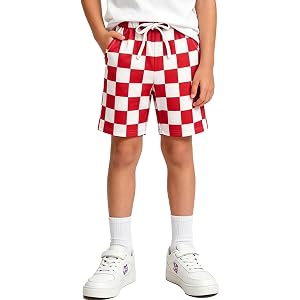 Hiseewuun Kids Boys Shorts Summer Checkered Plaid Graphic Drawstring Waisted Shorts 5-14 Years