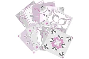 FOMIYES Romantic Pink Floral Peel and Stick Tile Decals 15x15cm, 10pcs Waterproof Decorative Stickers