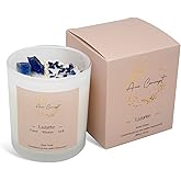 Healing Crystal Candle, Scented Candle Infused Lazurite Clear Quartz Crystals, Amber Ocean Scented, Positivity Energy, Cleansing Wellness, Gift for Women, Aromatherapy Clean Vegan 10Oz Jar