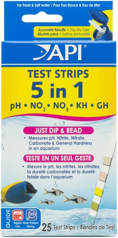 API 5-IN-1 Test Strips Freshwater Saltwater 25-Count Box by API