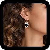 Boho Onyx Heart Drop Earrings Black Gemstone Hearts Dangle Earrings Gold Rhinestone Heart Hoop Earring Bling Cz Hearts Stud Earring For Women