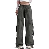 Bakyarder Women Y2K Cargo Pants, Wide Leg Baggy Pants,Lightweight Hip Hop Pants Streetwear with Drawstring