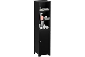 kleankin Narrow Bathroom Cabinet, Tall Bathroom Storage Cabinet, Freestanding Linen Cabinet with Adjustable Shelf, 3 Open She