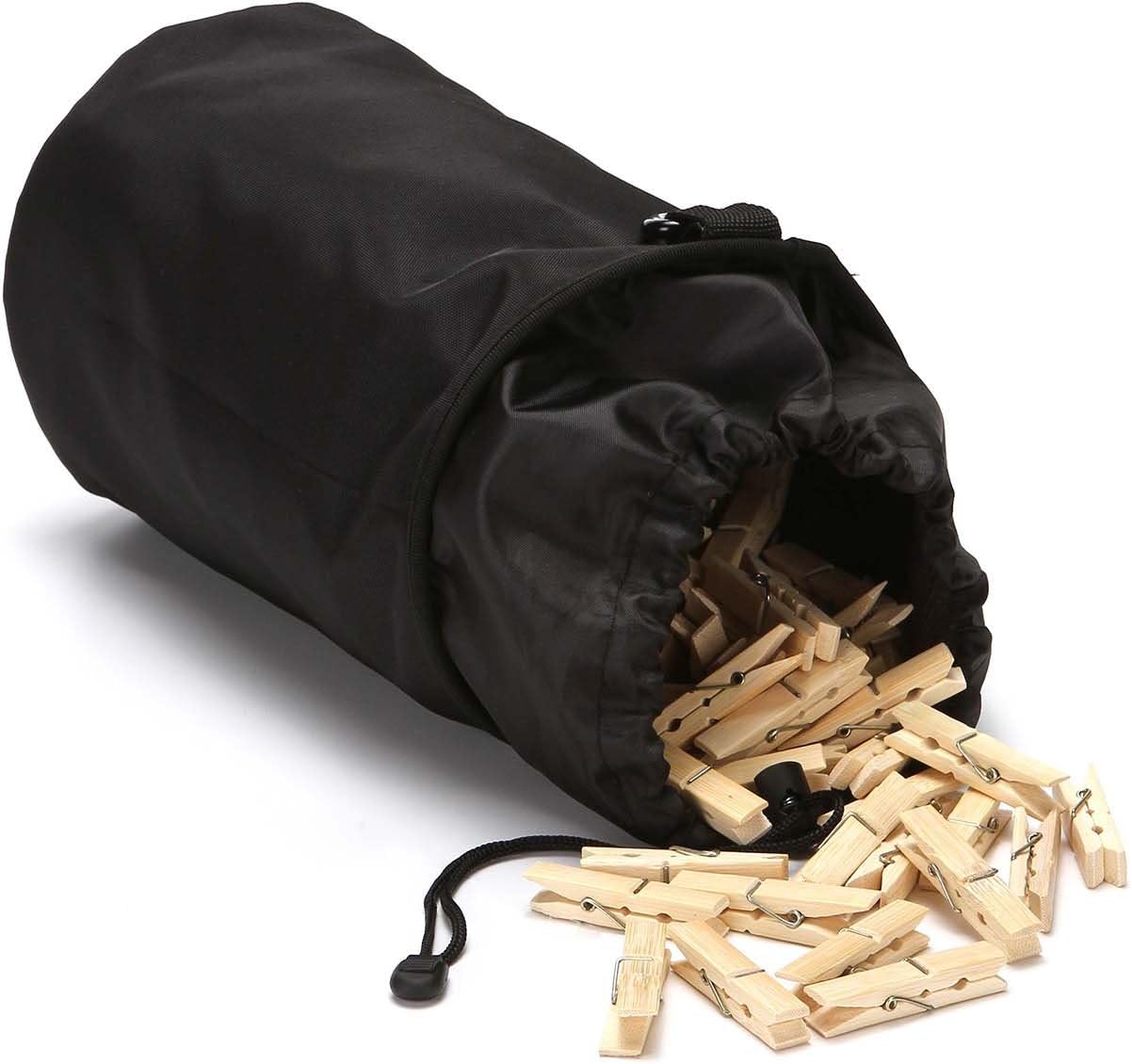 Yochea Clothespin Holder Bag Outdoor,Water-Resistant Peg Basket with Hanger/Drawstring Closure (Black)