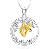 LWXIE Diamond Honey Bee Necklace 925 Sterling Silver Bee Tree Necklace for Women Cute Animal Jewelry Gifts for Wife