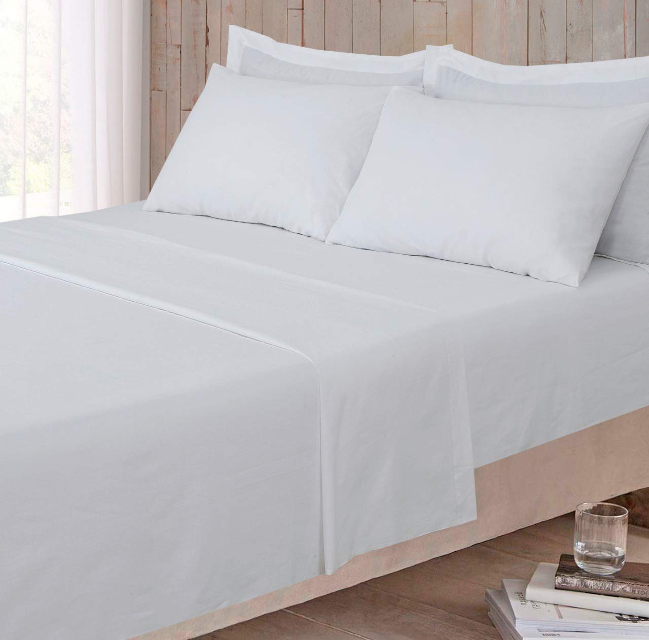 800 Thread Count - Flat Sheet - 100% Pure Egyptian Cotton Sateen Super Soft Hotel Quality Bedding - Single - White