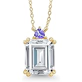 Gem Stone King 18K Yellow Gold Plated Silver Blue Tanzanite Necklace Set with Moissanite (7.55 Cttw)