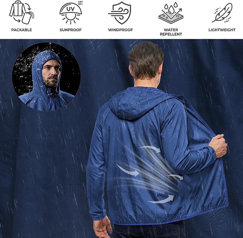 Regenjacke Faltbar Kapuze Wasserdichte, Sportjacke (Königsblau, M)