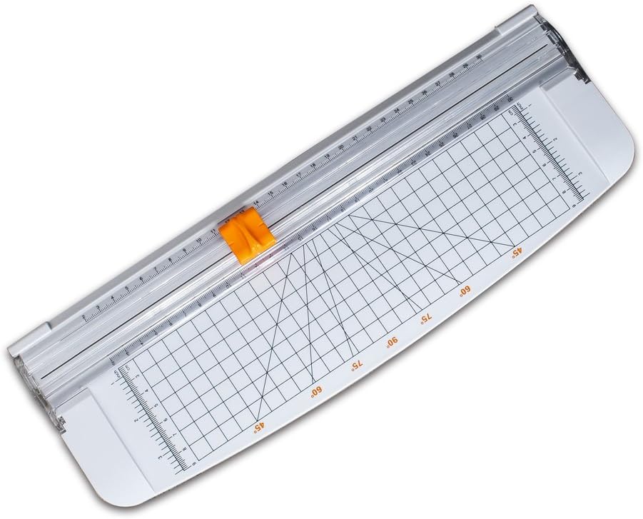 Paper Cutter - 12 Inch A4 Titanium Paper Trimmers with Automatic Security Safeguard Guillotine and Scale Design for Greeting Cards Coupon Craft Paper Label or Photo (White)