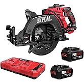 SKIL 2x20V PWR CORE 20 Brushless 7-1/4” Rear Handle Circular Saw Kit Includes Two 5.0Ah Batteries and Dual Port Auto PWR Jump