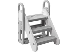 GarveeHome Foldable Step Stool for Toddlers, Adjustable 3-Step to 2-Step Kids Ladder with Handles for Bathroom Sink, Kitchen,