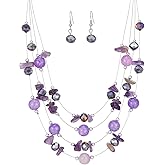 Layered Chunky Statement Necklace for Women Colorful Boho Beaded Necklaces and Earring Set Fashion Costume Jewelry for Women