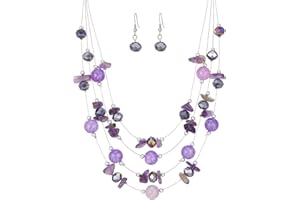 ERRALLY Layered Chunky Statement Necklace for Women Colorful Boho Beaded Necklaces and Earring Set Fashion Costume Jewelry for Women