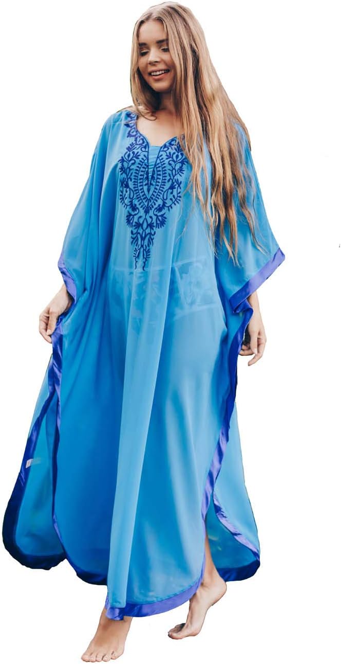 FINCATI Women's Turkish Kaftan Ethnic Floral Print Caftan Long Robe Beachwear Swimsuit Cover Up Maxi Dress Plus Size