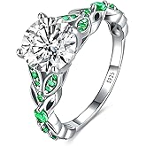 AVECON 925 Sterling Silver Birthstone Ring for Women, Butterfly Created Amethyst/Emerald Cubic Zirconia Engagement Band, Promise Wedding White Gold Plated Rings for Anniversary Birthday, Size 6-10