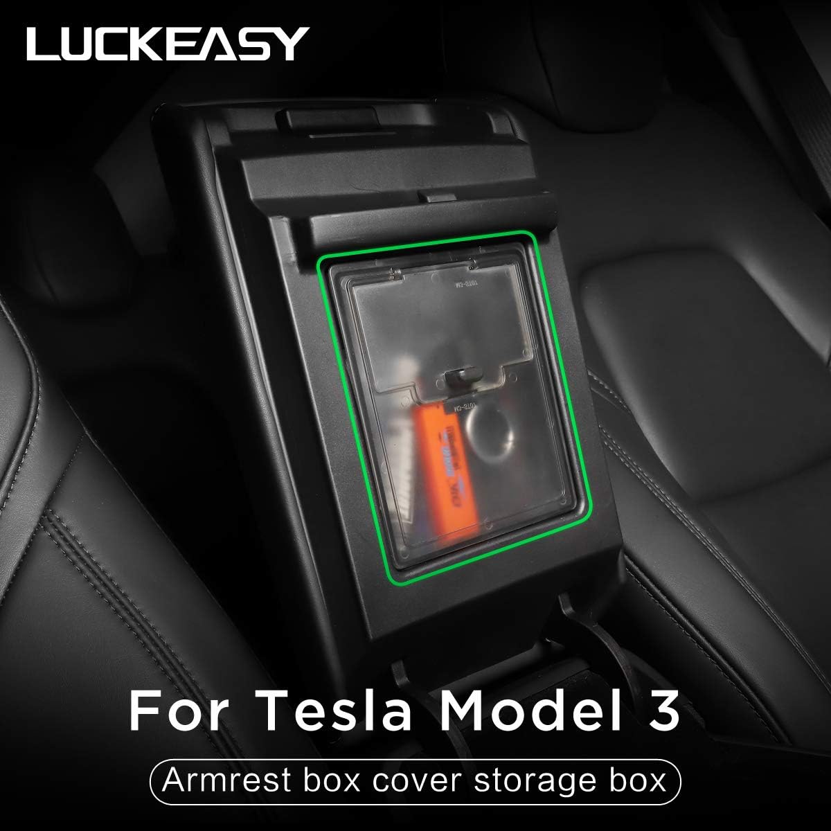 LUCKEASY Hidden Transparent Storage Box fro Tesla Model 3 2017-2021 Armrest Box Cover Storage Box Tesla Model Y