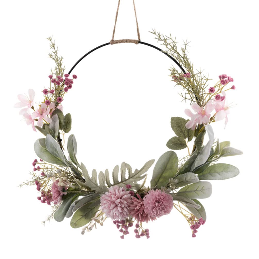 Abaodam Green Wreath Floral Hoop Wreath Easter Garland: Artificial Flower Wreath Lambs Ear Leaves Spring Wreath Hanging Ornament for Summer Wedding Decoration Spring Decor